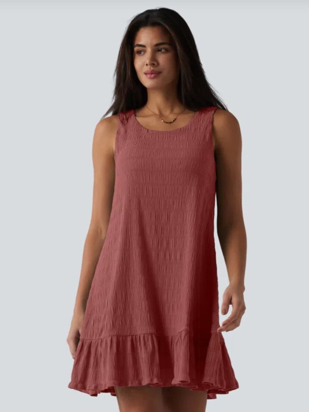 Sleeveless Ruffle-Hem Swing Dress in Dusty Rose